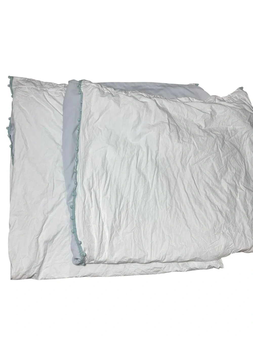 Pottery barn kids heavy blackout curtains white with blue/green Pom Pom’s‎